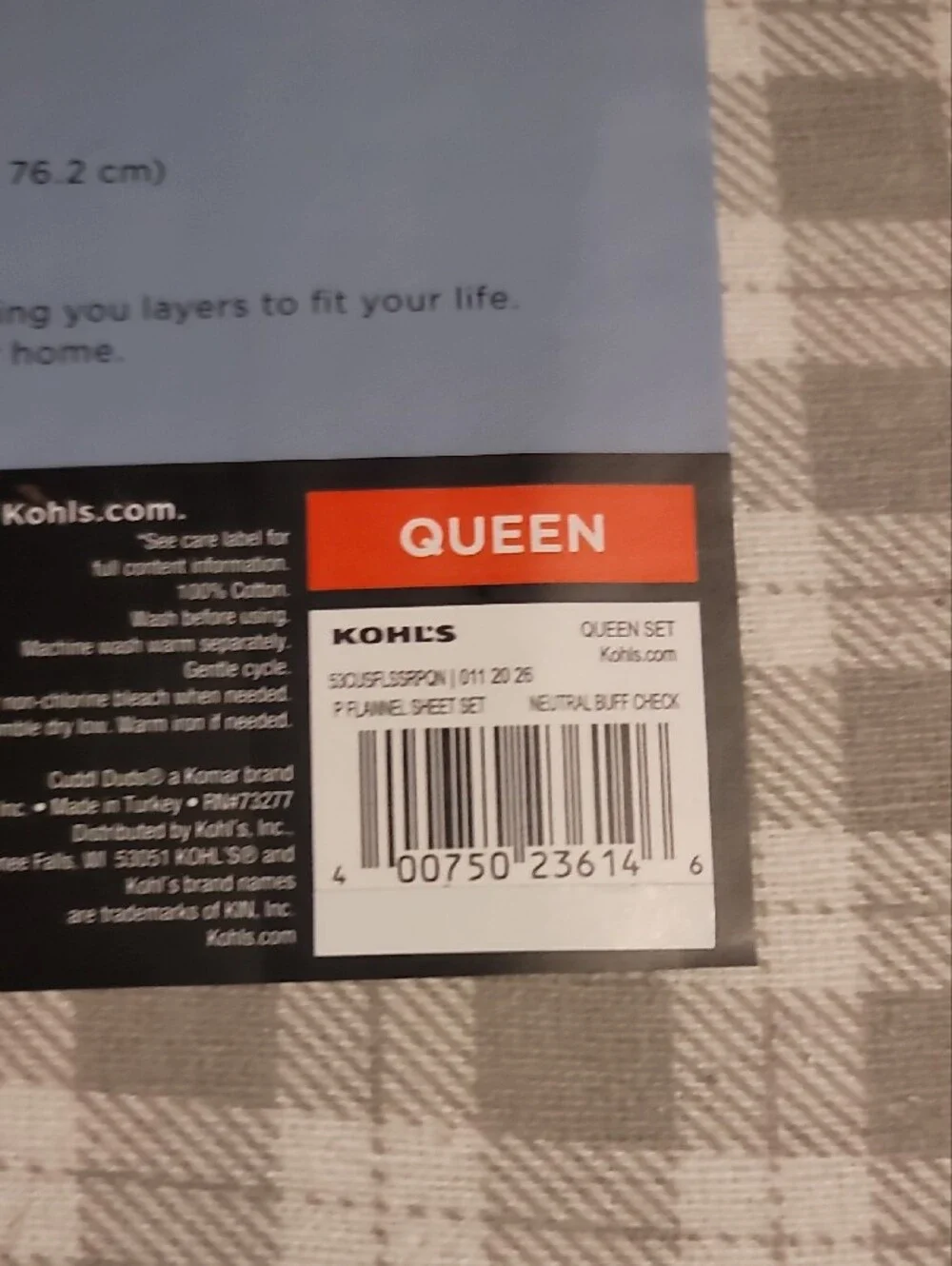 Cuddl Duds Gray Plaid Heavyweight Flannel Sheet Set - Queen
